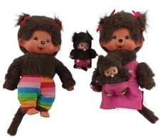 Monchhichi Familie Mama, Papa und 2 Babys ca. 20 + 6 cm Sekiguchi RAR