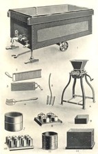 MILCHGERÄTE. Käsebottich & Förmchen. Quarkmesser Brecher Rechenmühle 1912
