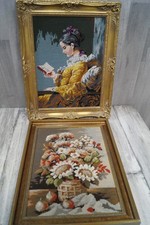 2x Gobelin Stickbild im Rahmen