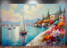 LEINWAND BILD ER XXL ABSTRAKT SEGEL BOOT SCHIFF MEER BUNT HAUS WAND POSTER P1221