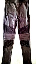 Leggings in Lederoptik Damen mit Steinen Hose PU-Leder Einheitsgröße (36/38/40)