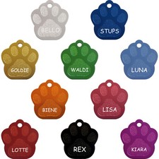 Hundemarke Pfote groß Aluminium Metall mit beidseitiger Gravur personalisiert