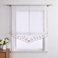 Raffrollo mit Tunnelzug Bestickt Raffgardinen Küche Fenstergardine Weiß Modern