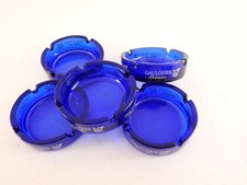 5 Gauloises Blondes Aschenbecher Glas Rund Blau  11 cm neu  unbenutzt