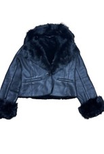 Hugo Boss Leder Lammfell Pelz Jacke Mantel Schwarz - Größe UK 12