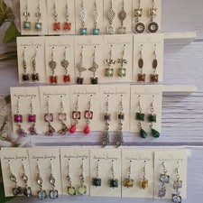 Ohrringe Handarbeit, Unikat, quadratischer Perlenrahmen Metall silber, Verbinder