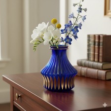 ? Kobaltblaue Glasvase mit Goldrand – 20 cm – Retro Deko Highlight ?