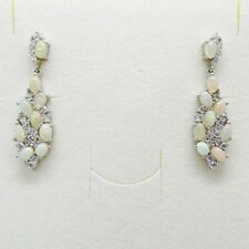 Feuer-Opal CZ Ohrstecker 925 Silber 585 Weißgold vergoldet 37 x 10,5 mm