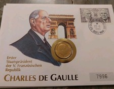 1 Franc Münze Numisbrief - Deutschland - Charles de Gaulle - 1988 Vergoldet TOP