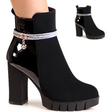Damenschuhe Velours Stiefeletten Lack Ankle Boots Plateau Glitzer Booties 