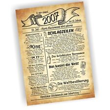 Geburtstagsurkunde Urkunde zum Geburtstag Geschenk 2007 18 Jahre personalisiert