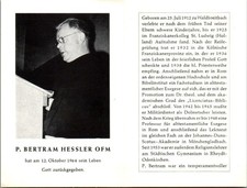 Sterbebild Pater Hessler 1964 Waldbreitbach Köln Rom Mönchengladbach Rheydt 