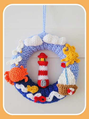 Kranz maritim 18cm gehäkelt - kranz,