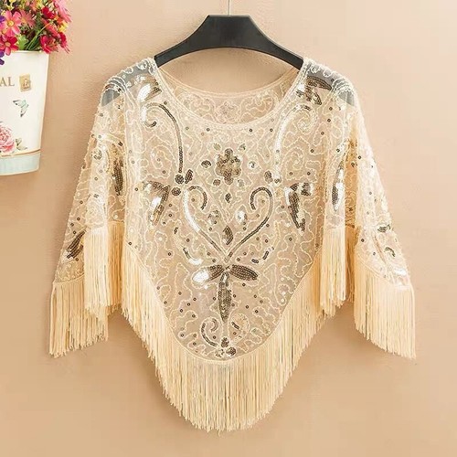 Damen pailletten quaste cape - pailletten,