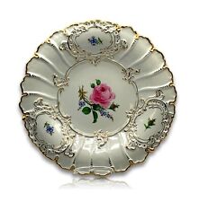 Prunkteller Meissen Schwerter Porzellan - Rosen Blüten Dekor - Gold staffiert