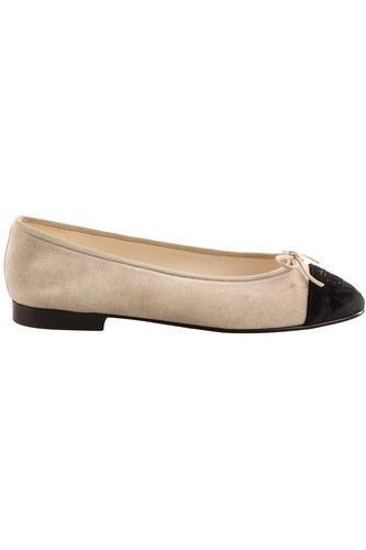 Chanel creme samt ballerinas - creme,