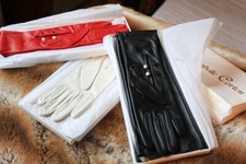 lange lederhandschuhe damen weiß ODER rot Lammnappa  NEU