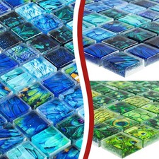 Glasmosaik Fliesen Innen Badezimmer Waschraum Duschwand Wand Bad Küche Peafowl