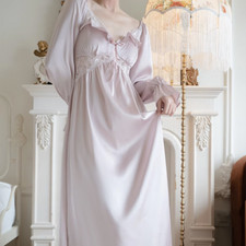 Damen Satin Midi Nachthemd Nachtwäsche Kunstseide Schlafanzug Prinzessin Mit Pad