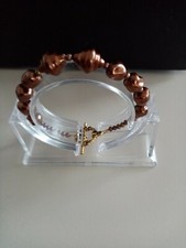 Schmuck Armband Perlenkette aus antiken Gablonzer Perlen in  Kupfer 20 cm