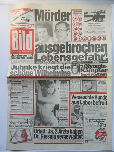 Bild zeitung vom 1984 - bild, 13.9.1984