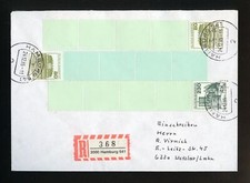 BUND Nr.999 u.a. ROLLEN-ENDSTREIFEN R-BRIEF HAMBURG 24.12.1985 !! (964220)