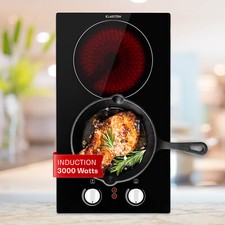 Kochfeld Glaskeramik doppel Kochplatte 3000W Einbau 2 Zonen rahmenlos schwarz