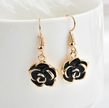 ൠ Ohrringe goldfarben schwarze Blüte Rose