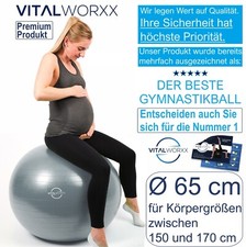 VITALWORXX Gymnastikball für Schwangere Pezziball Yogaball Sitzball 65 cm