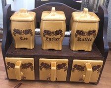 Holzregal 3 Porzellan Schütten Schuber & 3 Dosen mit Deckel Vintage Antik Küche