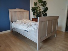 Vintage Holzbett weiß lasiert ca. 120x200cm mit massiven Lattenros opt. Matraze