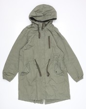 Primark Damen grün Baumwolle Parka Mantel Größe 14 Kapuze lange Jacke
