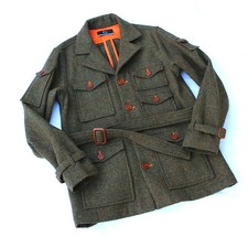HARRIS TWEED JACKET JACKE WOOL WOLLE OLIVE GREEN OLIV GRÜN SIZE SZ M L GR 50 52
