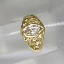Ring mit Brillant u. Navette-Schliff 2,07ct braun-si 585/14K Gelbgold Handarbeit