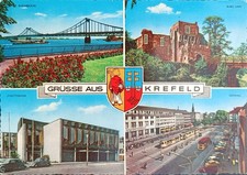 Ansichtskarte Grüsse aus Krefeld - Rheinbrücke, Burg Linn, Ostwall, Stadttheater