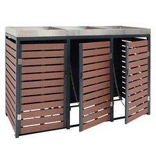 B-Ware XL 2er-/4er-Mülltonnenverkleidung MCW-K14, WPC 90kg, Walnuss-Holzoptik