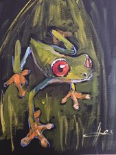 Ölgemälde Tier Ölbild Bilder Modern Art Kunst Unikat Wandbild  25x30 Frosch 