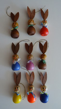 Osterschmuck DDR Holz Anhänger Osterhasen 9 Stück verm. Handarbeit