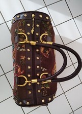 Vintage Bag Reisetasche Leder Gobelin Messing Ablage