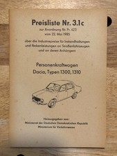 Dacia 1300, 1310 PREISLISTE