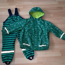 Regenanzug Gr.98/104/110 gefüttert Regenjacke Regenhose Grün Blau 🦕 Dino 🦖 TOP