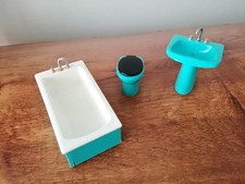 Bodo Hennig Vintage Puppen 60er Badezimmer Set Bad Badewanne WC Waschbecken blau
