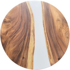 Epoxidharz Tischplatte River Table Rund Weiß Walnuss Massivholz ø600x22mm