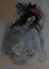 Signierte Farblithografie von Otto Bachmann  Mädchenakt  1969