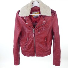 SCHOTT PERFECTO Jacke Leder Biker Kragen Rot Gr. S 