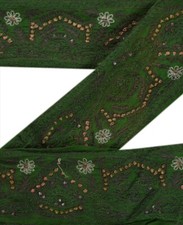 Sanskriti Vintage Sari Bordüre Hand Perlen Blumen 1 Yard Borten indische Spit...