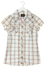 BISBEE Kurzarmhemd Damen Hemd Gr. DE 36 weiß-braun Casual-Look