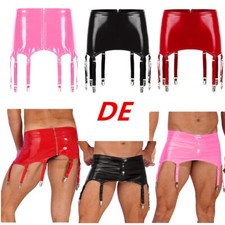 DE Herren Wetlook Strumpfband Strapsgürtel Breit Lackleder Garters mit Clips