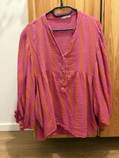 Damen Bluse Musselin Ballonärmel Rosa Pink Orange Neon Größe 34-42