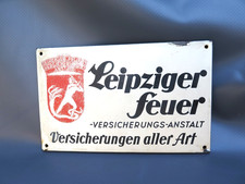 Original Emailleschild Metallschild emailliert Leipziger Feuer 37 x 20 cm antik